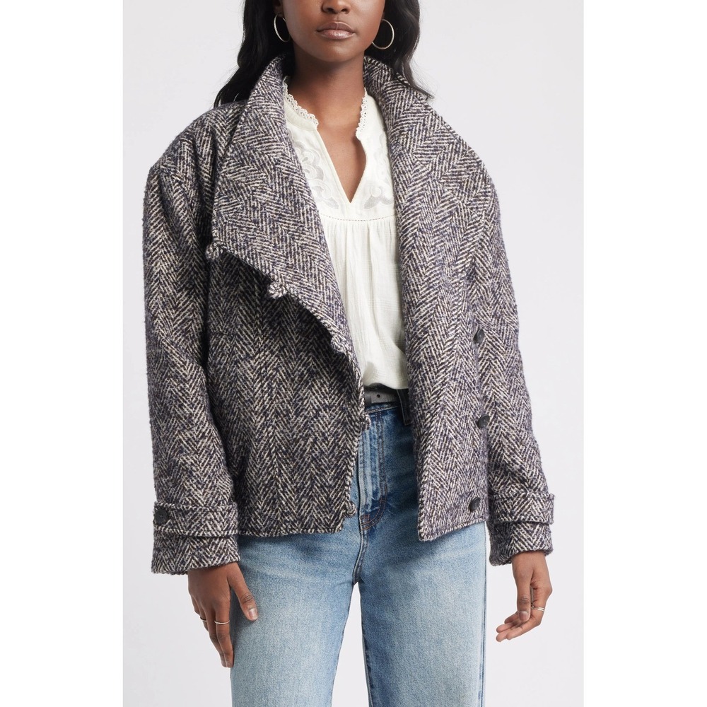 Treasure & Bond Herringbone Tweed Jacket XXL Navy NEW Cropped Quilted
